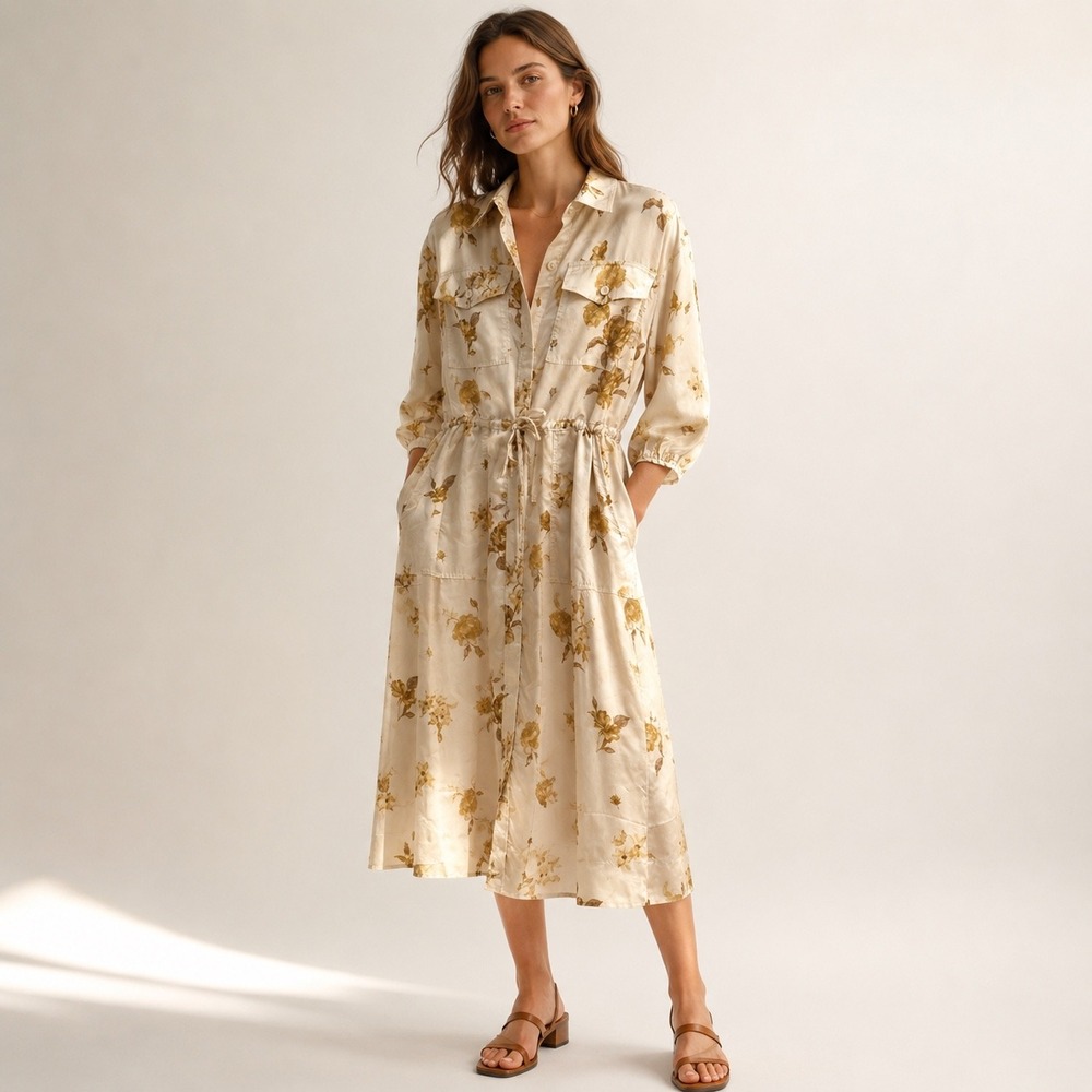 NWT Woolrich x Target Floral Utility Shirt Dress XS Tie Waist Pockets Midi